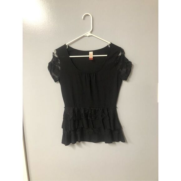 black lace ruffle top womens size medium no boundaries rock punk goth dark roman - Picture 1 of 6